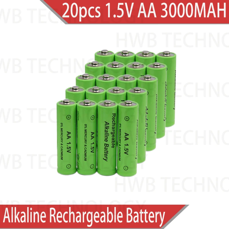 20 упаковок бренд AA перезаряжаемая батарея 3000mah 1,5 V Новая Щелочная перезаряжаемая батарея для led светильник игрушка mp3