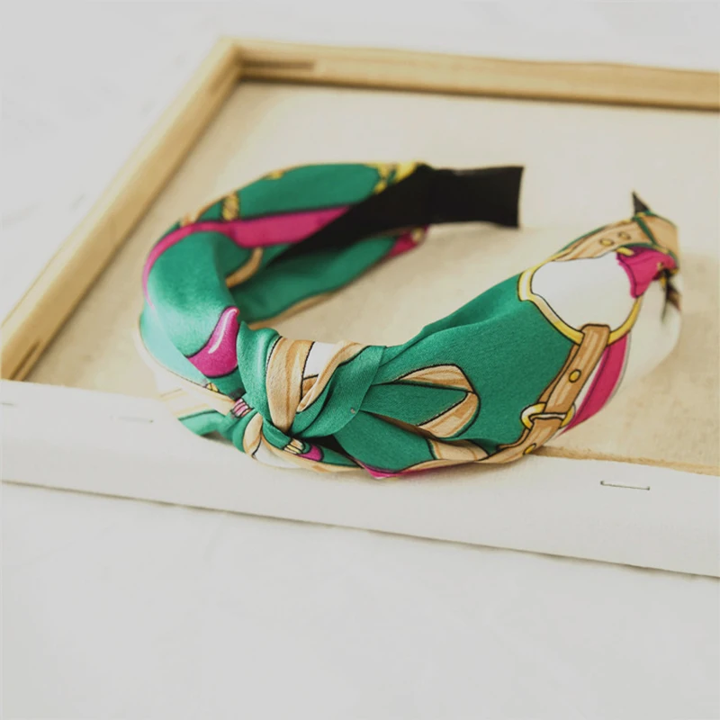 Обруч с цветочным принтом и цепочкой узел посередине обруч для головы Женский