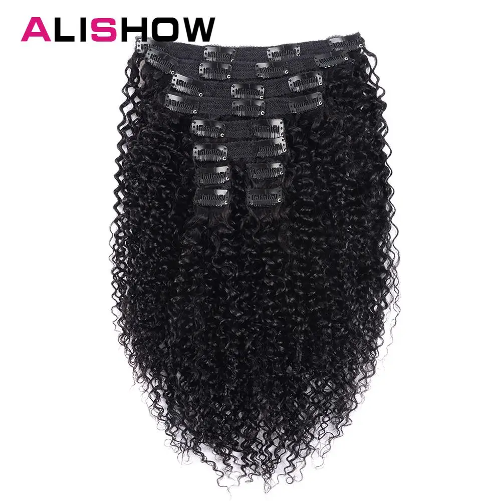 Alishow индийские афро кудрявый кудрявые плетения Волосы remy Клип В Пряди человеческих волос для наращивания натуральных Цвет волосы для наращивания на всю голову 10 шт./компл. 120G
