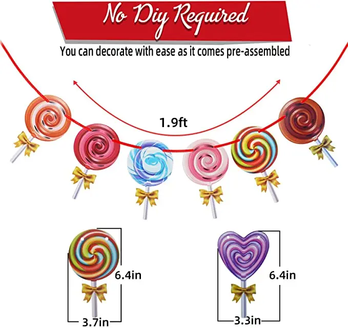 

Sweet Lollipop Banner Rainbow Candy Hanging Bunting Garland for Kids Biirthday Baby Shower Candyland Party Decorations