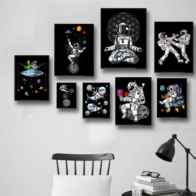 

Funny Space Astronaut Planet Wall Art Canvas Painting Nordic Posters And Prints Wall Pictures For Living Room Kids Room Decor
