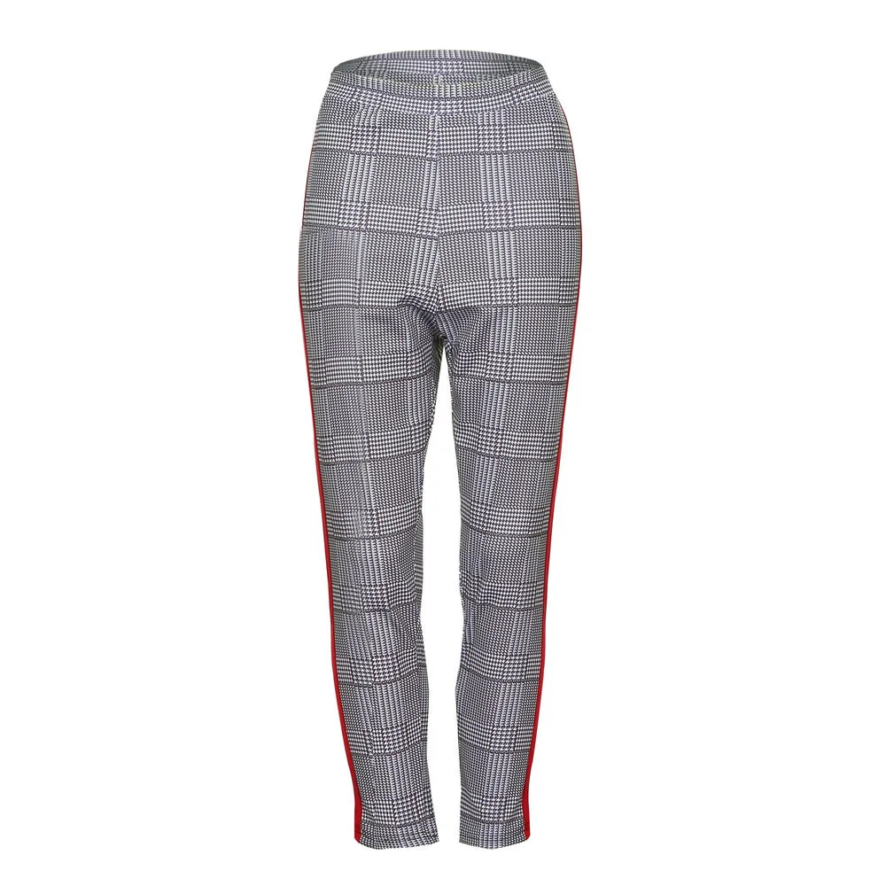 

Skinny Plaid Pencil Long Pants Side Patchwork Stripe Streetwear Casual Elastic Waist Sport Cropped Trousers Slim Sweatpant Femme