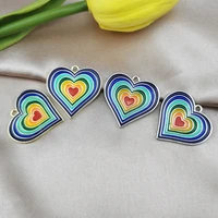 10pcs big size rainbow enamel heart charms metal earrings pendant dangle fit diy couple jewelry accessory phone decor 2829mm