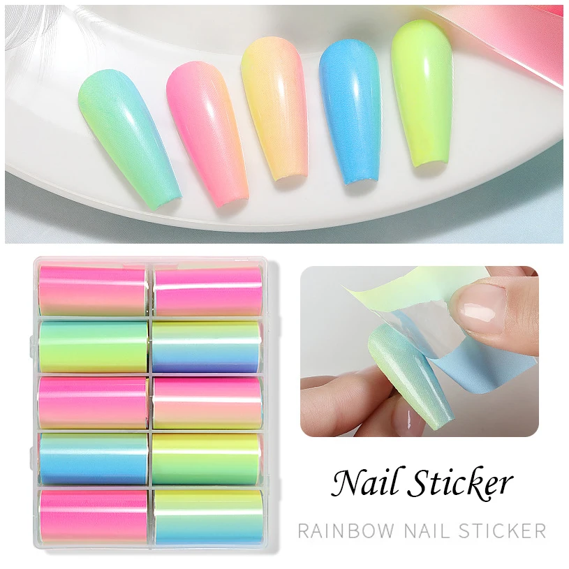 

10PCS/Box 3D Nail Sticker Gradient Rainbow Starry Sky Smudge Star Sticker Nail Art Decoration Fashion Manicure Slider DIY Design