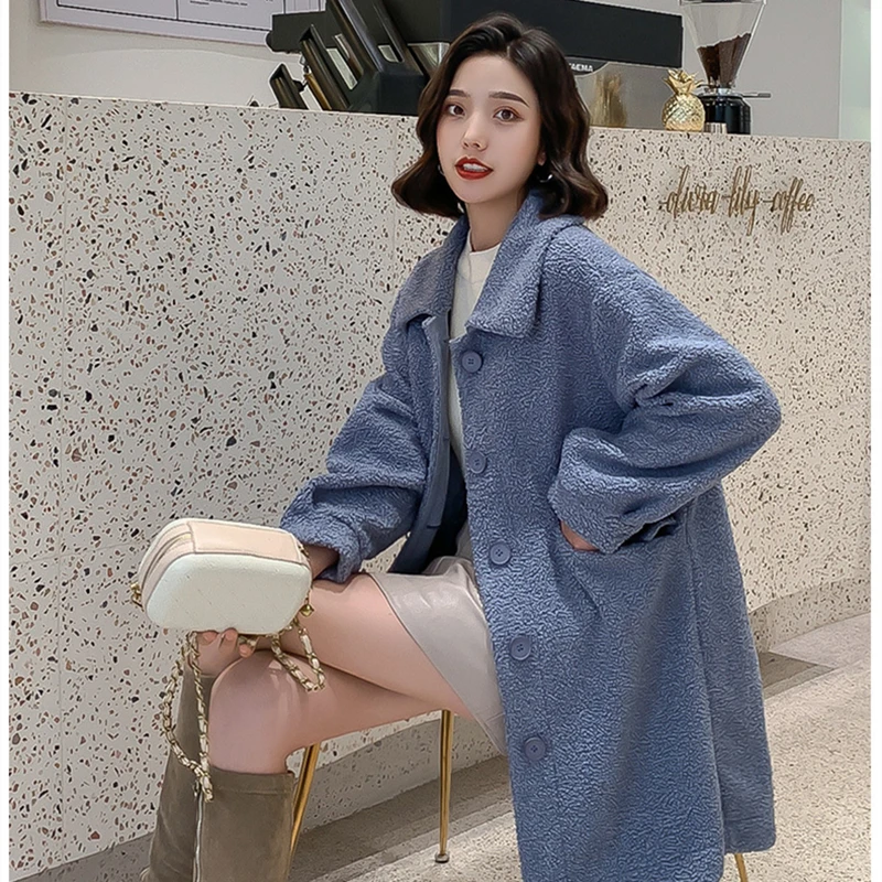 

Lamb wool coat 2020 winter new mid-length Korean version loose and comfortable fur one-piece ladies lamb wool coat all-match