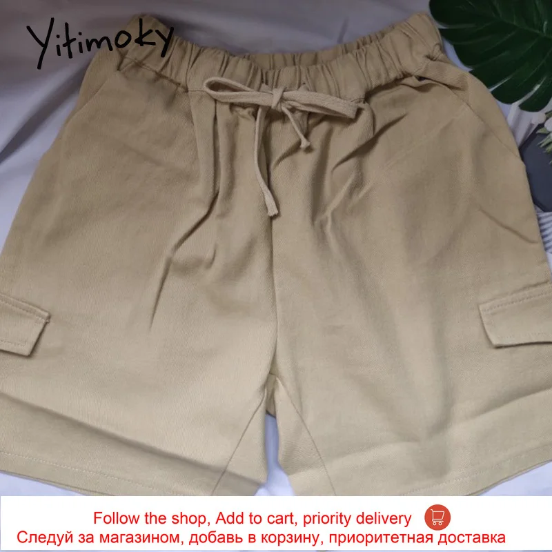 Шорты женские хлопковые с завышенной талией повседневные однотонные размера