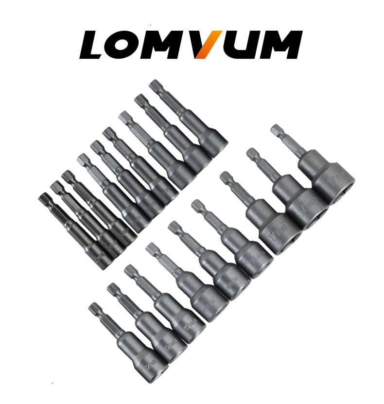 LOMVUM 6 шт. 6 мм-17 мм Шестигранная муфта сопла Магнитный Гайка Набор отверток сверло адаптер шестигранные электроинструменты