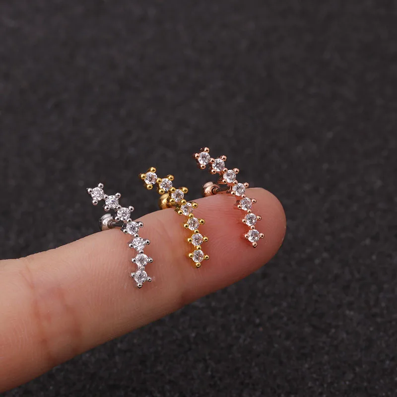 Серьги-гвоздики с фианитами изогнутые ушной хрящ Хеликс 1 шт. ювелирные изделия