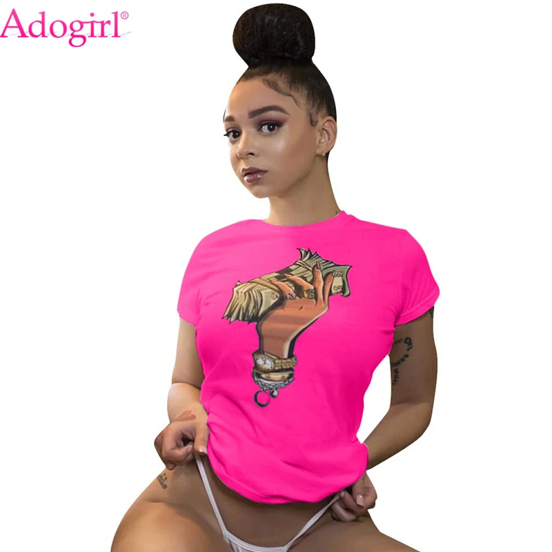 

Adogirl Plus Size S-3XL Dollar Print Summer T Shirt O Neck Short Sleeve Casual Dollar Tees Women Fashion Tops Home Apparel