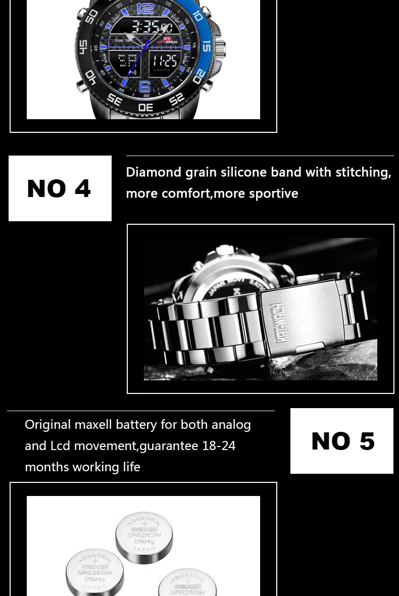 Relogio Masculino KAT-WACH модные многофункциональные светодиодный мужские черные золотые стальные водонепроницаемые наручные часы спортивные цифровые наручные часы