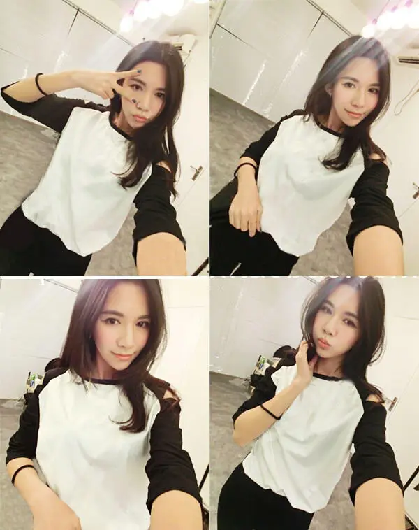 

Fashion Women Off The Shoulder Long Sleeve Crew Neck T-Shirt Ladies Casual Loose Tops