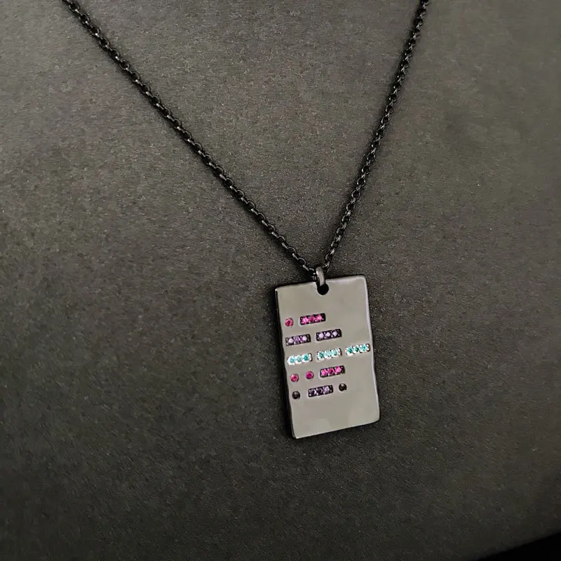 

Ожерелье для влюбленных Morse из серебра 925 пробы, модное черное ожерелье с квадратным кулоном для мужчин и женщин, индивидуальный дизайн