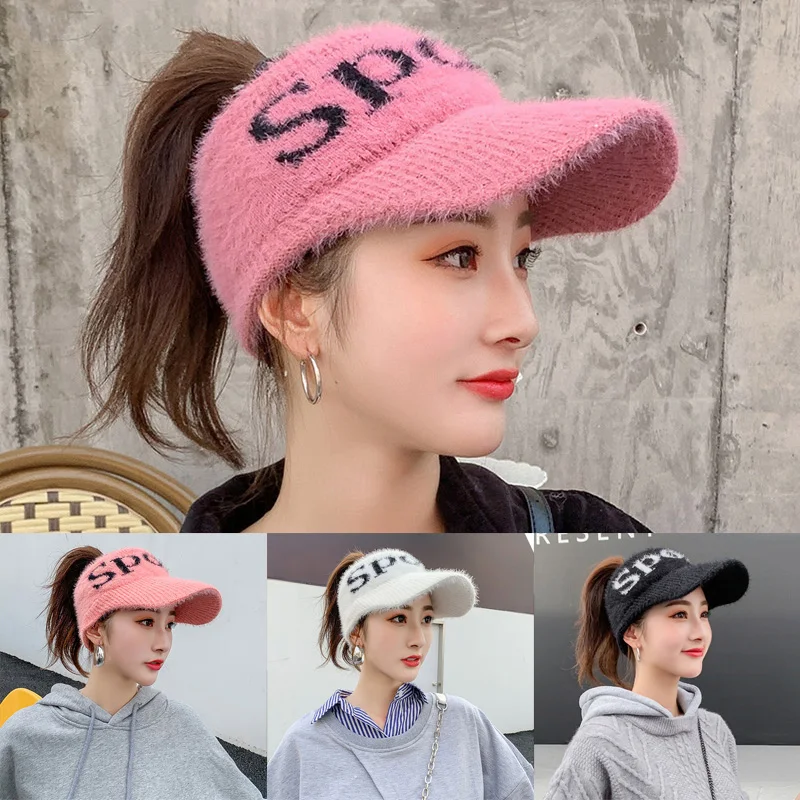 

Plush Visor Cap Warm Autumn Winter Outdoor Sports No-top Sun Hat Baseball Cap -OPK