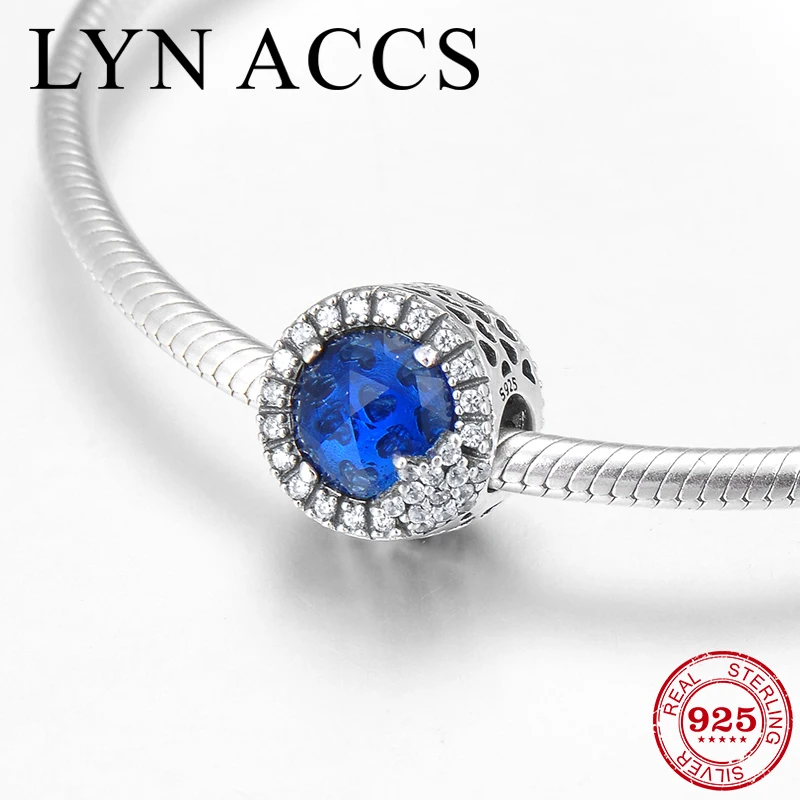 Аутентичные 925 пробы серебряный лед и снег мудрость гламурный синий CZ круглые