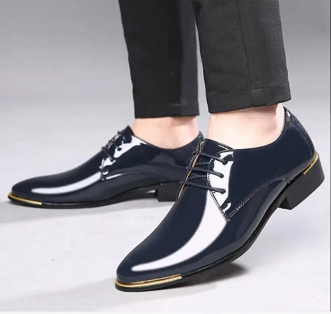 

Autumn spring Newly Men's Quality Patent Leather Shoes Men's fashion shoes Size 38-47 Black Leather Soft Man Dress Shoes