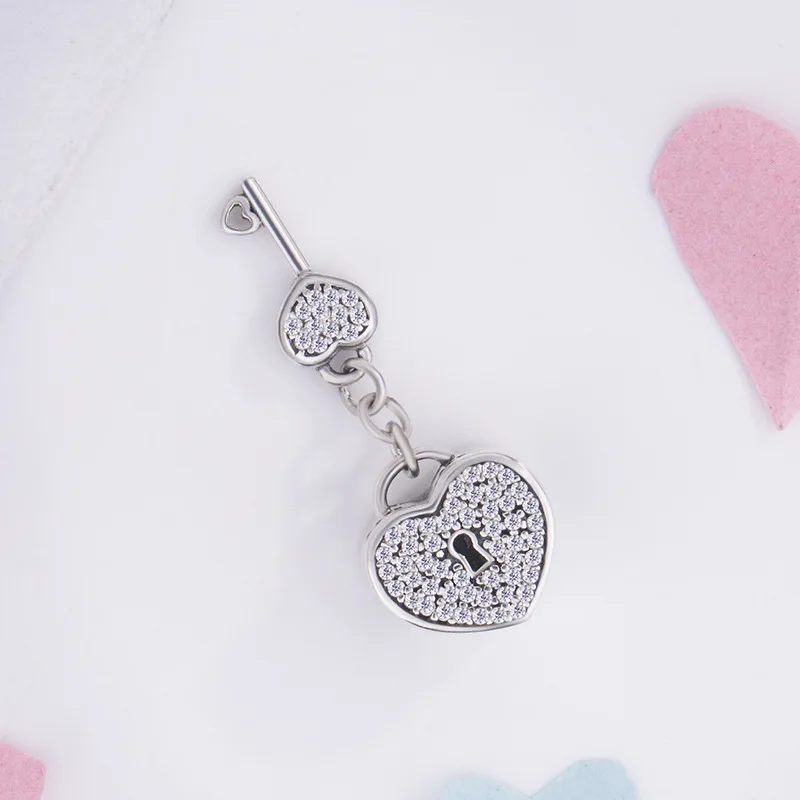 Подлинное Стерлинговое Серебро 925 пробы дневной замок и ключ с хрустальными