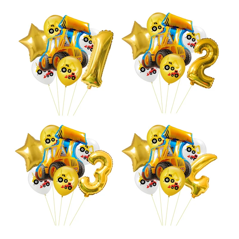 

7pcs/set Excavator Digital balloons Construction Series Foil Number Balloon Kids Gifts Birthday Party DIY Decoration Latex Balls