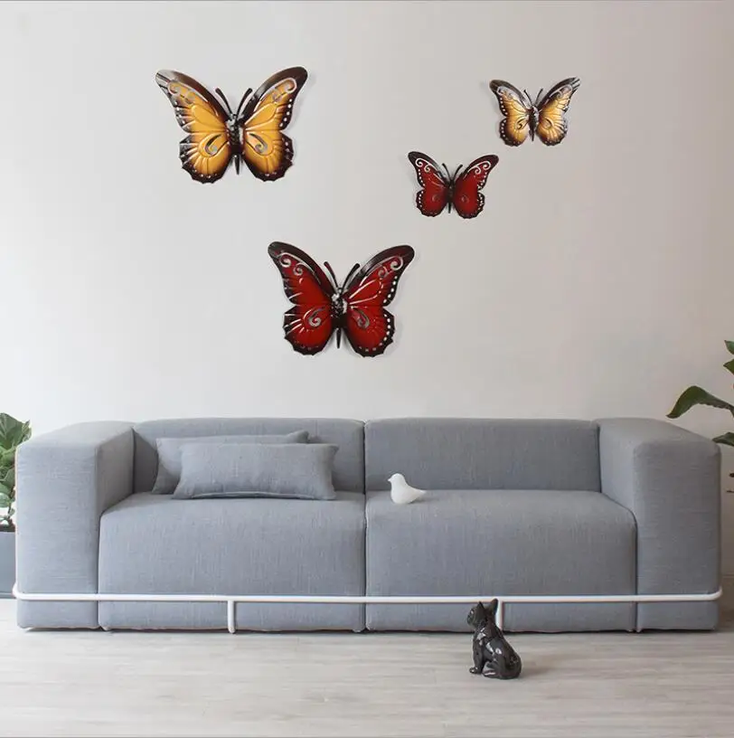 

Garden home creative simulation wrought iron three-dimensional butterfly wall decoration wall hanging wall hanging room wall dec