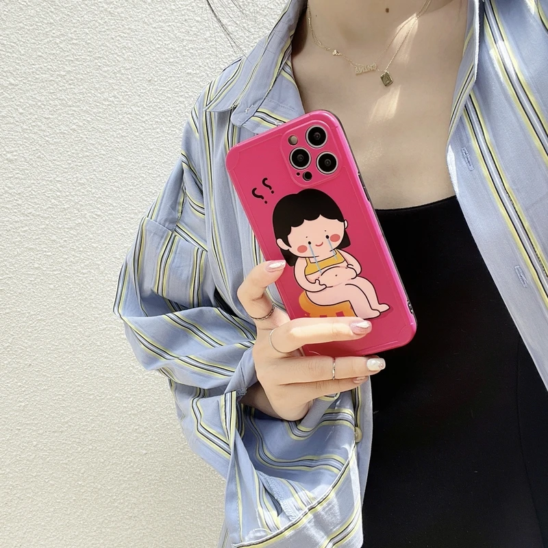 cute funny cartoon fat girl korean phone case for iphone 12 11 pro max x xs max xr 7 8 puls se 2020 cases soft silicone cover free global shipping