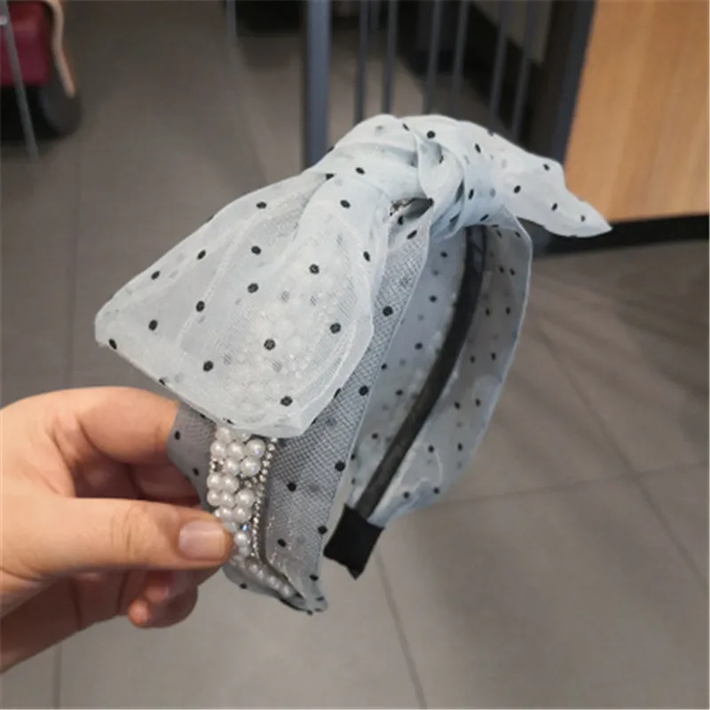 

Headbands For Women Girls Korean Wide Yarn Pearl Dot Hair Bands Accessories Fashion Bow Knot Adult Diademas Bandeau Wholesale