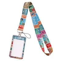 jf1293 vintage stamp lanyards for keychain id card pass mobile phone usb badge holder hang rope lariat lanyard collection gift