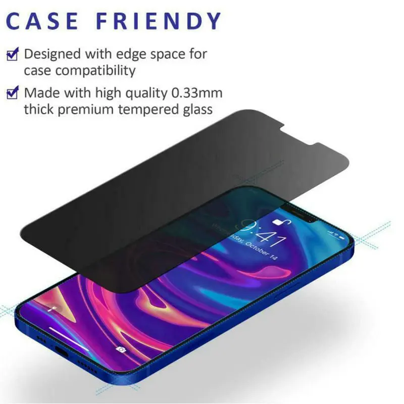 Free Shipping 50pcs Anti Peep Tempered Glass Privacy Screen Protector For iPhone 13 12 Pro Max 11 XR XS X 8 7 Plus add package enlarge