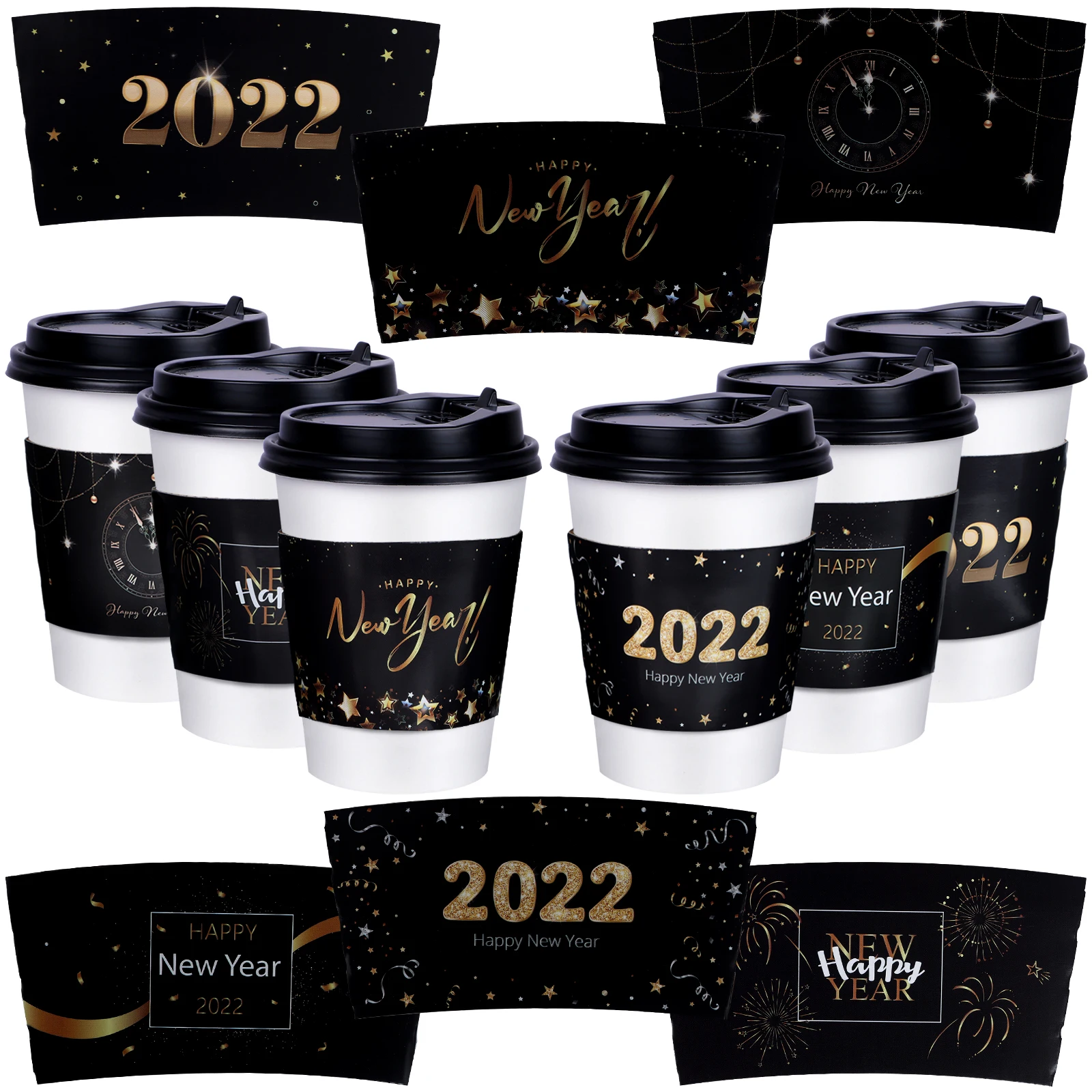 

24 шт. 2022, новогодняя кофейная чашка, чайные чашки, одноразовые чашки из крафт-бумаги, праздничный набор изолированных чашек