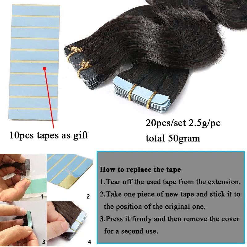 Sego 2,5 г/шт. 10/20/40 шт., Реми-волосы, волнистые ленты для наращивания волос, 100% натуральные волосы для наращивания, 12-24 дюйма от AliExpress WW