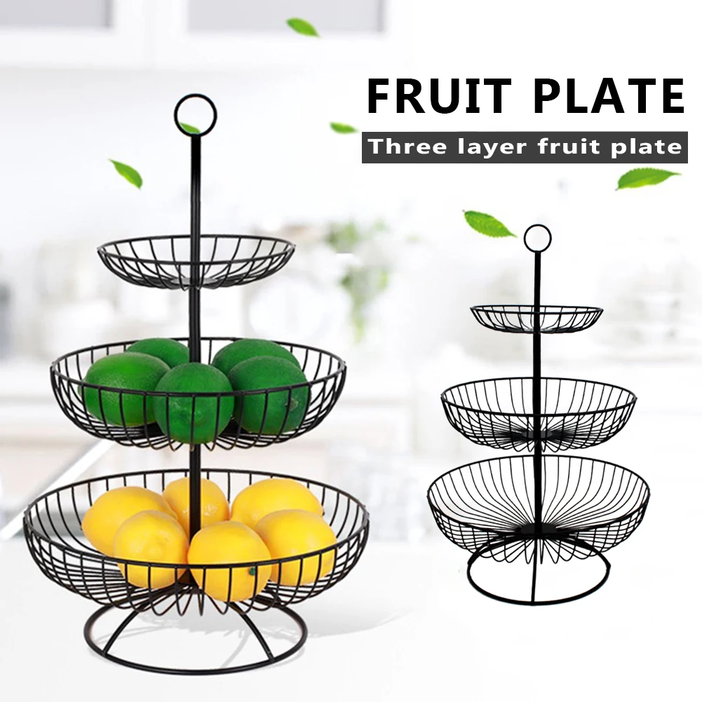 

Three Layers Display Stand Living Room Tray European Style Storage Basket Home Decoration Fruit Plate Household Tableware Iron