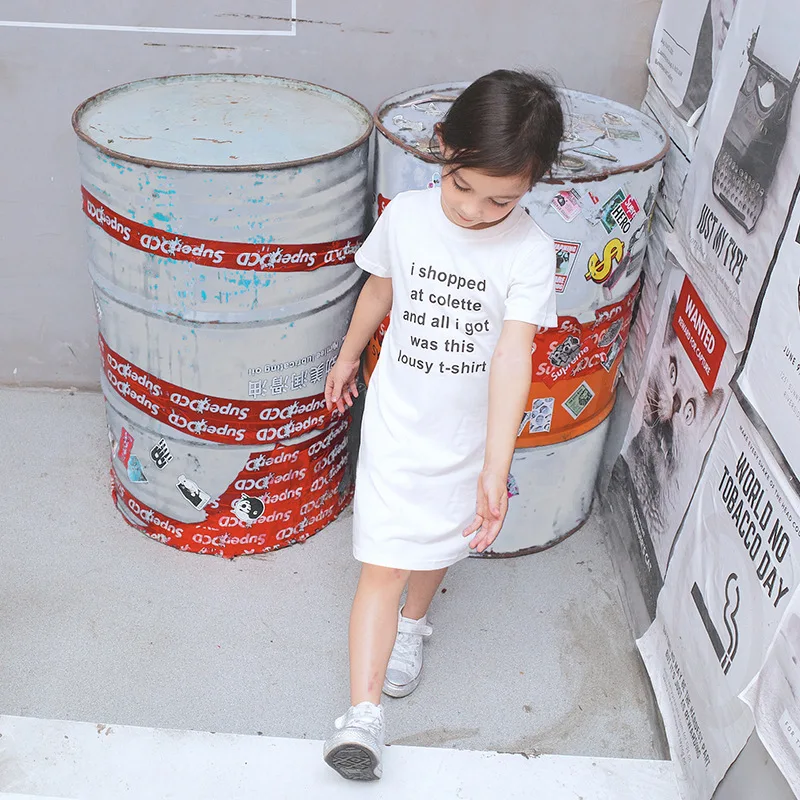 Cotton Kids Dresses Girls Summer Letter Print T Shirts Dress Baby Children New Fashion Clothes Infant Toddler | Детская одежда и