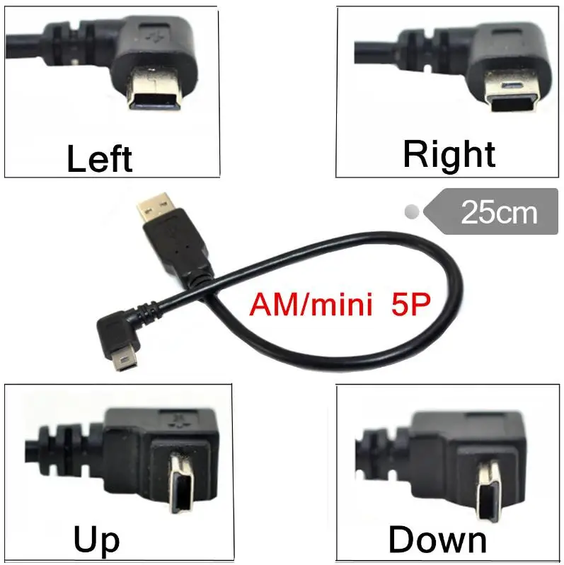 

90 ° локоть USB2.0 жесткий диск цифровая камера мобильный телефон планшет MP3 кабель для передачи данных Т-образный порт AM-Mini 5P кабель для передач...