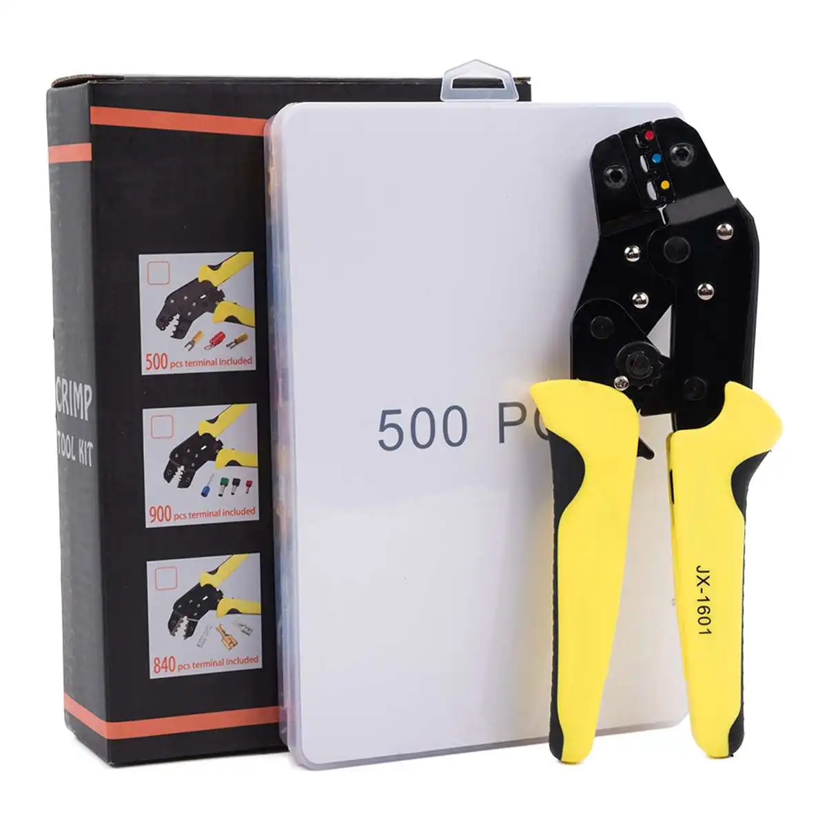 

Self-Adjustable Ratchet Plier Ferrule Crimping Tool Set Crimper Kit with 500pcs Wire Terminals Hand Tools AWG24-14 0.25-2.5mm2