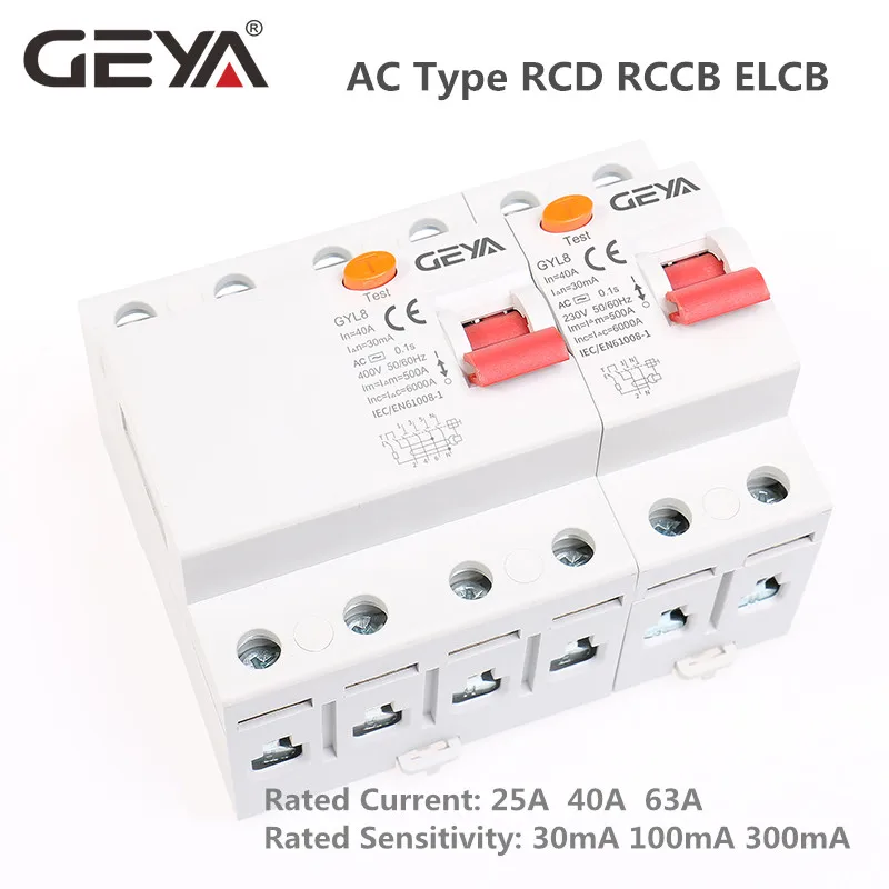 Электромагнитный дифференциальный выключатель GEYA GYL8 3 фазы + N RCD защита от утечки