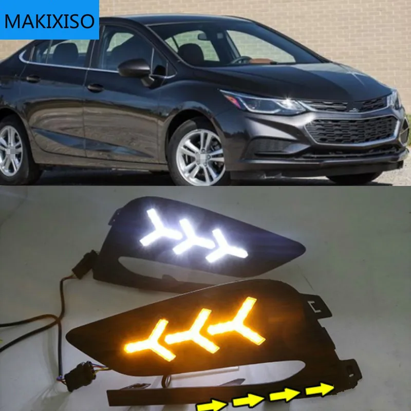 

2 шт. Светодиодный дневной светильник для Chevrolet Cruze 2016 2017 2018 динамический желтый указатель поворота реле Водонепроницаемый автомобиля 12V LED DRL лампы