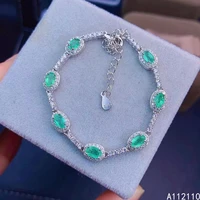 fine jewelry 925 sterling silver inset with natural gemstones womens luxury vintage fresh emerald hand bracelet chain support d