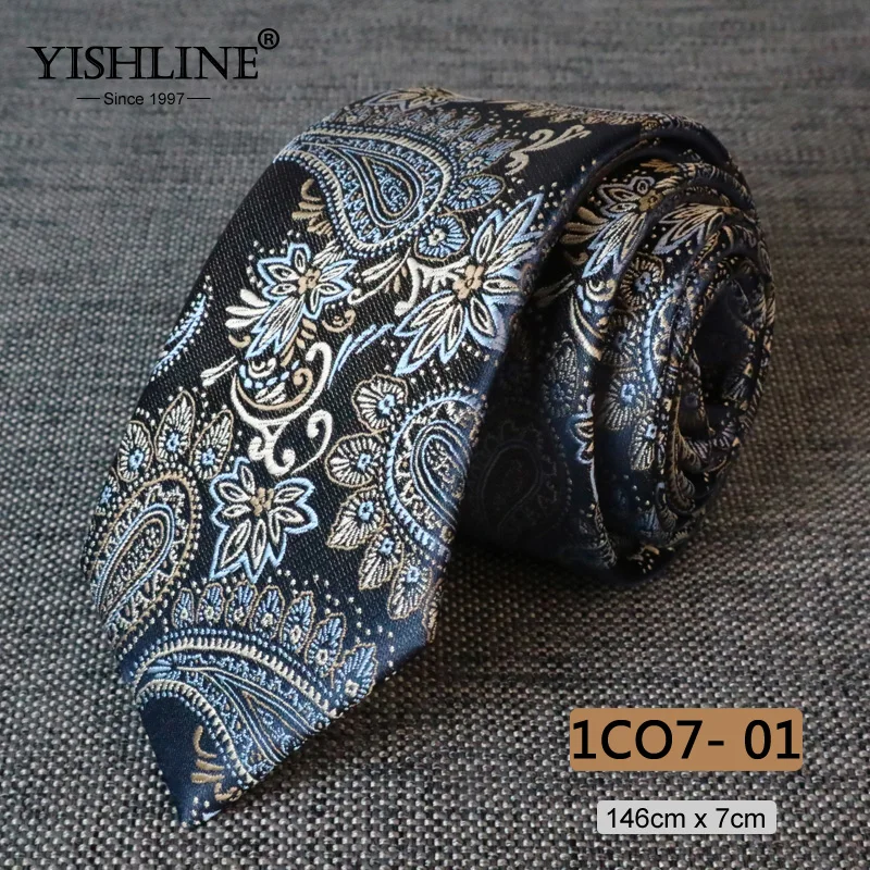 YISHLINE модный мужской галстук 7 см с узором пейсли, Классический Цветочный галстук, 1200 иглы, галстуки для шеи, галстук для жениха, Свадебный галстук, обтягивающий синий и красный цвета