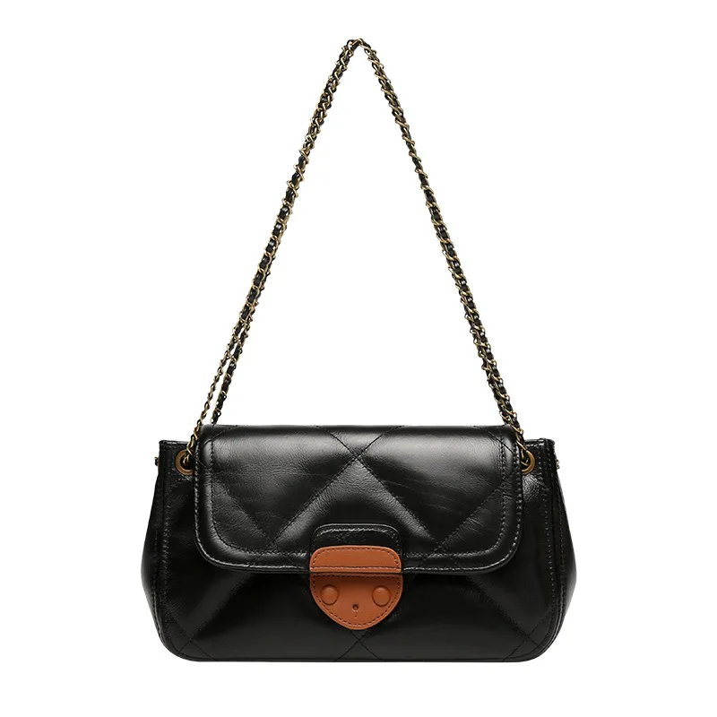 

Pig Nose Button Lattice Design Chain Women Shoulder Bag 100% Genuine Leather Elegant Ladies Crossbody Bag Daily Use Purse