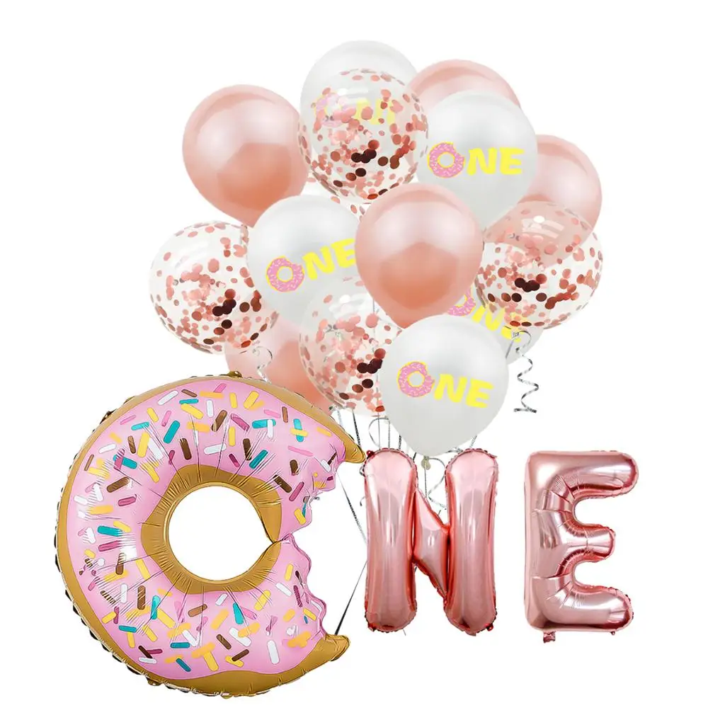 

Donut shape 16 inch letter aluminum foil balloon 1 year old birthday party balloon decoration 1st baby baptism latex balloon