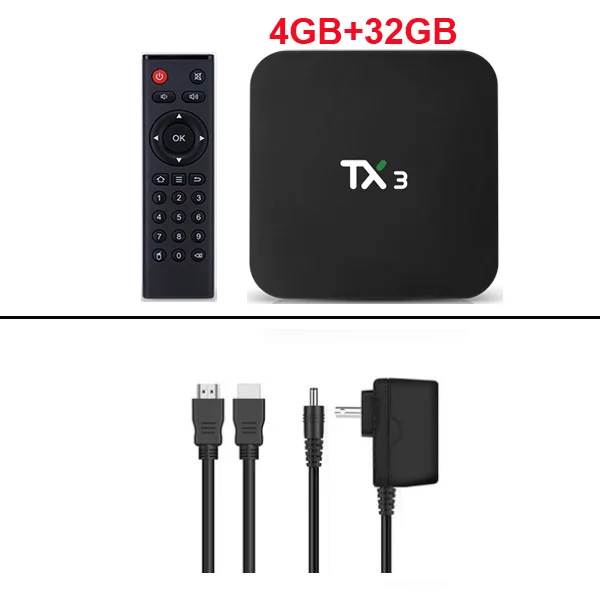 4GB 32GB TX3 Android 9,0 ТВ приставка Amlogic S905X3 4 Гб 64 Гб 8K 2,4G 5G Wifi Bluetooth Youtube HDR Google Play Netfilx телеприставка - Цвет: 4GB 32GB