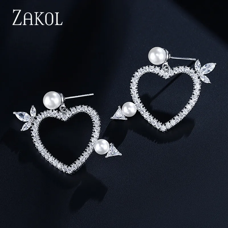 ZAKOL романтические висячие серьги в форме сердца с кубическим цирконием AAA для