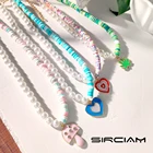 Женское Ожерелье с бусинами, летнее разноцветное асимметричное ожерелье с бусинами из Жемчужной глины карамельного цвета, очаровательное колье с бусинами из мягкой керамики в виде сердца