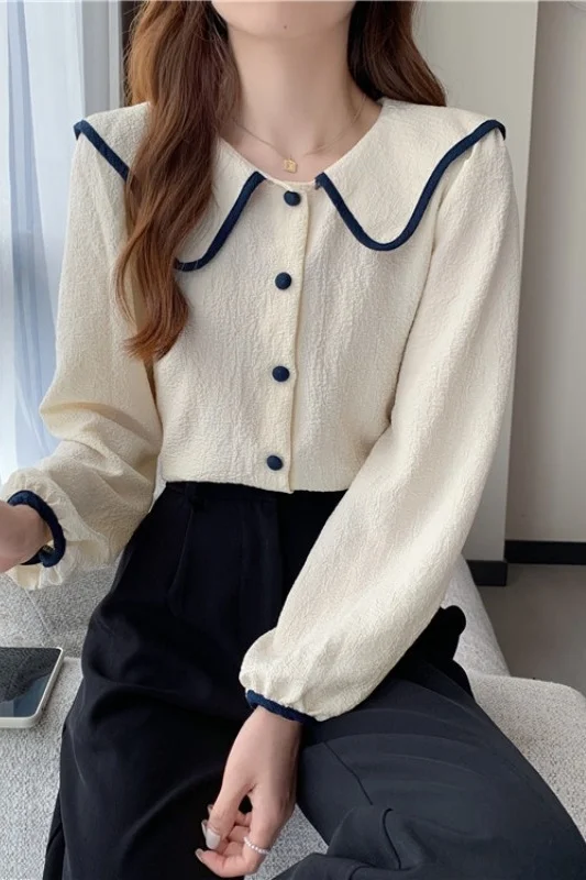 Рубашка с воротником для раннего французского ребенка Женская белая рубашка