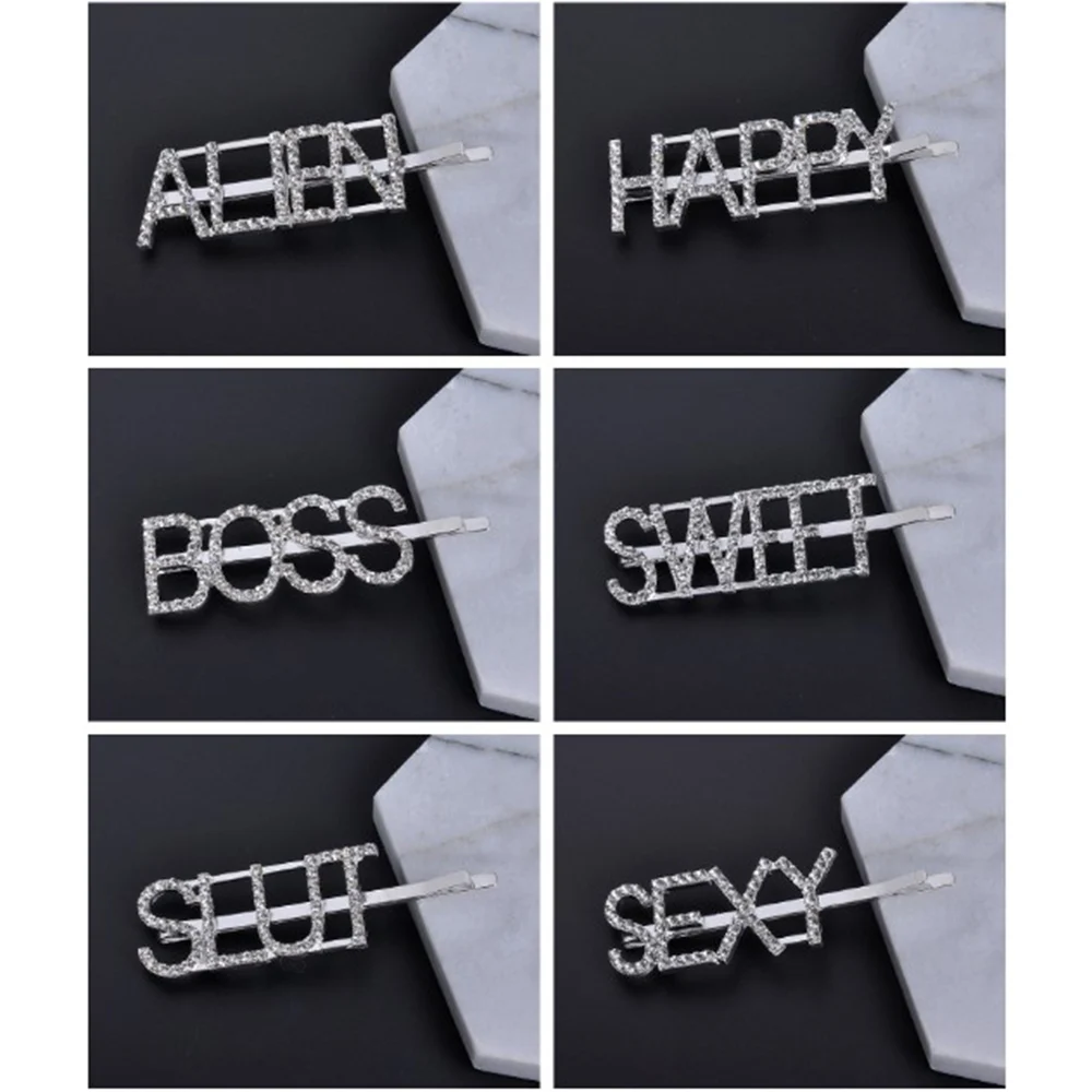 

1PC New Fashion Crystal Rhinestone Letter Hairpins Metal Hair Clips Barrettes Headwear Hair Styling Accessories For Women