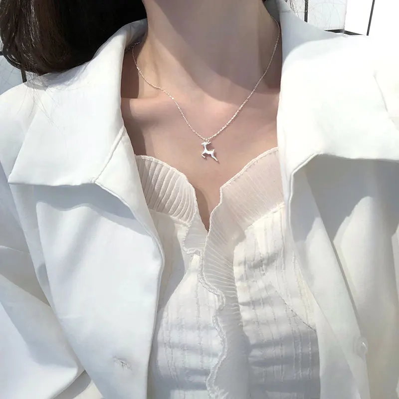 Leouerry матовый лося ожерелье подвеска колье для женщин девочек 925 стерлингового