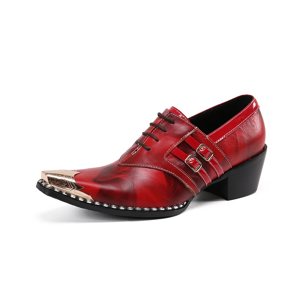 

Fashion Trending Buckle Metal Pointed Toe Leather Shoes Plus Size Man Business Party High Heels Men's Wedding Formal Shoes