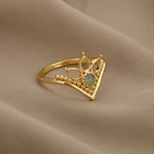 Кольцо с короной и опалом женское, изящное круглое из нержавеющей стали с цветами лотоса, свадебный аксессуар, Подарочная бижутерия