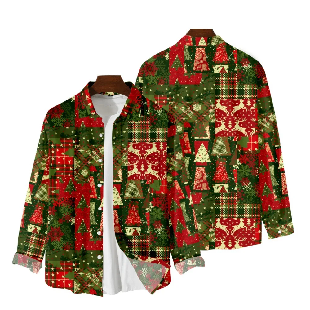 

Autumn Men's Cardigan Long Sleeve Shirt Christmas 2 3D Printing Casual Loose Casual All-match