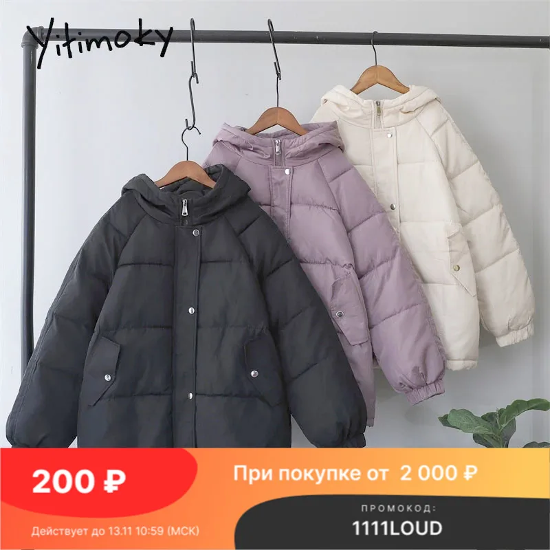 

Yitimoky Black Woman Parkas Oversize Winter Clothes 2021 Ladies Coats and Jackets Harajuku Korean Fashion Purple Beige Hooded