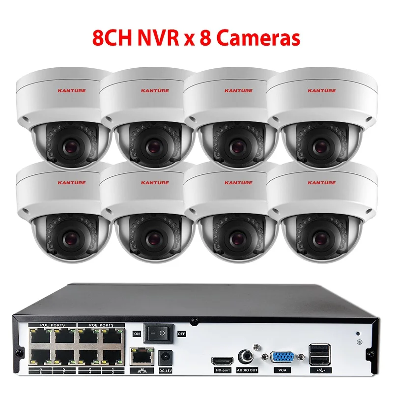 KANTURE h.265+ 8CH 4MP POE CCTV NVR система 8X1080P Аудио IP66 Антивандальная Безопасность Открытый POE IP камера день ночь камера система - Цвет: 8 Dome Camera