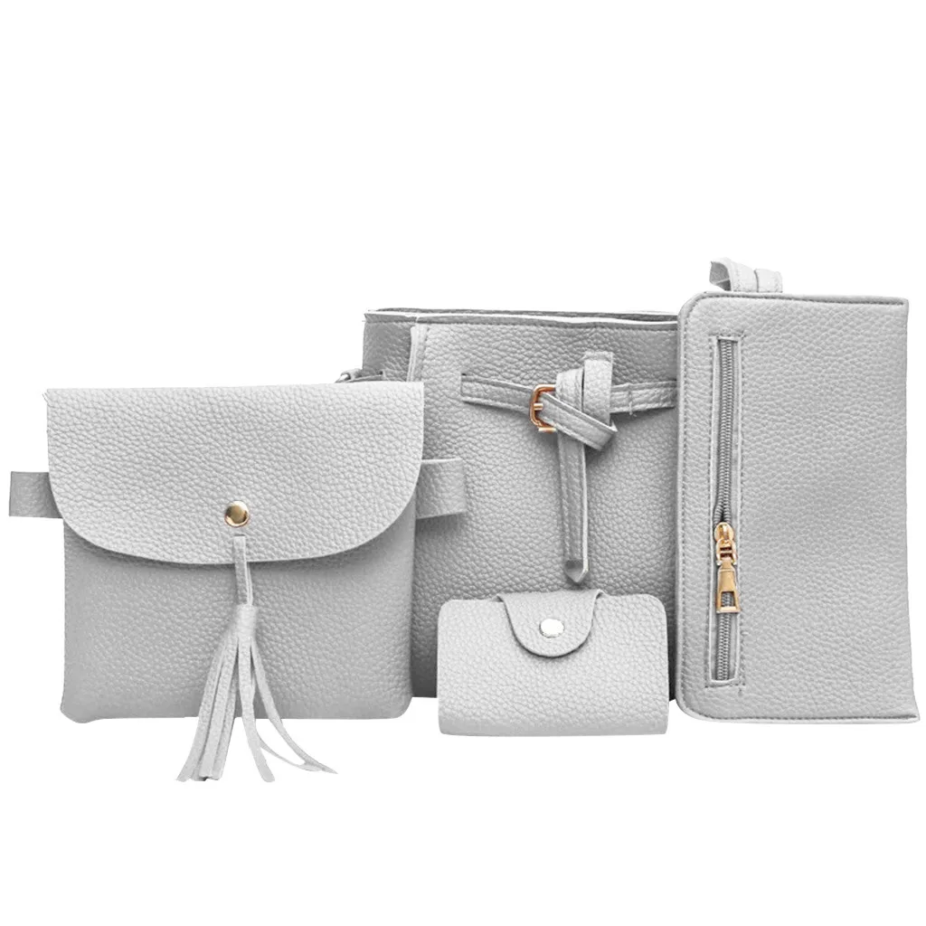 Woman bag New Fashion Four-Piece Shoulder Messenger Bag Wallet Composite Handbag Elegant anti-theft Composite travel bag - Цвет: Black